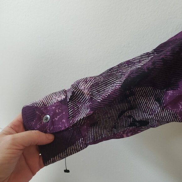 Rock & Republic Womens Roll Tab Blouse Top Purple Floral Large Front Tie Hi Lo - Picture 5 of 10